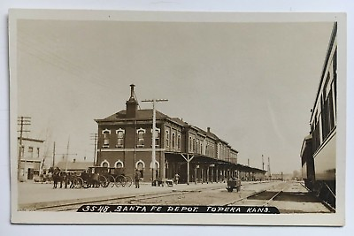 #ad Vtg KS RPPC Real Photo Postcard Topeka RR Train Railroad Santa Fe Depot Station $12.99