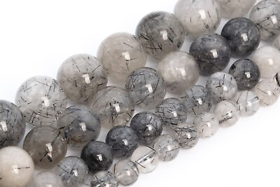 #ad Genuine Natural Black Rutilated Quartz Grade A Round Beads 6 7 8 9 10 11 12MM $8.99