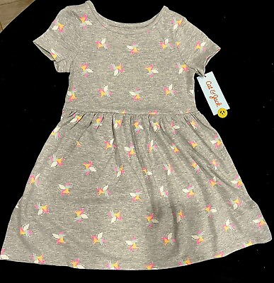 #ad New Toddler Girls#x27; Short Sleeve Grey Unicorn Dress Cat amp; Jack Brand Size 4T $0.99