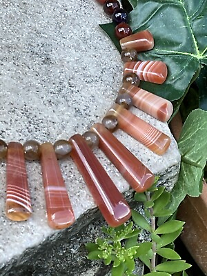 #ad Vintage Red Carnelian Agate Bead Necklace Natural Stone Jewelry $34.67