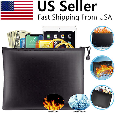 #ad 2000℉ Fire Proof money Bag Fireproof Document Pouch Waterproof Safe Cash Bag US $9.62