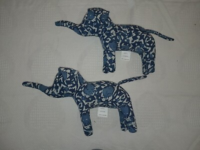 #ad Lot of 2 Primitives by Kathy BLUE White Elephant Block Flower Print Linen plush $14.99