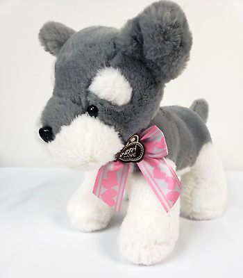 #ad Hug Fun Schnauzer Puppy Dog Plush Stuffed Animal Toy Puppy Love 12in bow $14.40