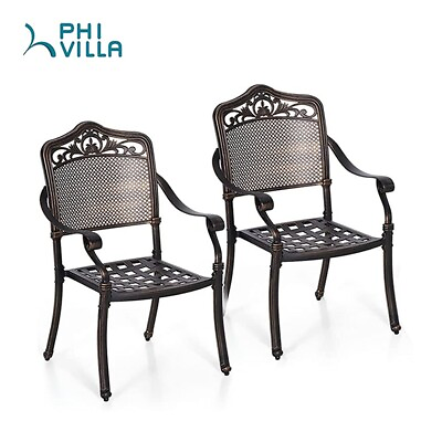 #ad PHI VILLA Set of 2 Bistro Golden Bronze Cast Aluminum Patio Dining Chair Outdoor $259.99