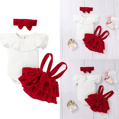 #ad Toddler Baby Girl Summer Outfits Ruffle JumpsuitVelvet Sling SkirtHeadband Set AU $24.99