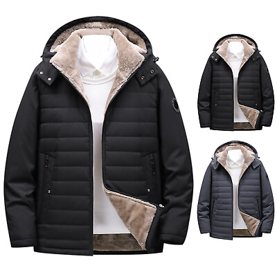 #ad Mens Winter Plush Thicken Fashion Casual Jacket With Detachable hat Hooded Coats $67.05