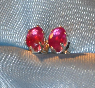 #ad 6mm X 4mm OVAL RUBY STERLING SILVER STUDS 1.00CTW $20.25