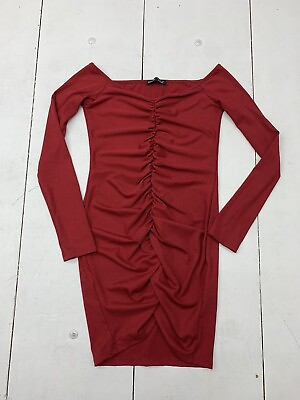 #ad Shein Womens Red Front Scrunch Long Sleeve Dress Size Small $14.00
