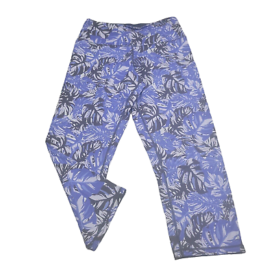 #ad Women with Control Renees Reversible Crop Pants Small Sz Navy Leaf Print Pull On $13.92