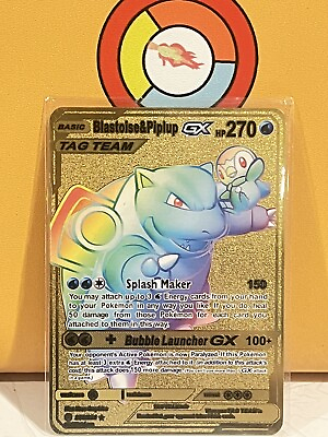 #ad Blastoise amp; Piplup GX Rainbow Gold Metal Pokémon Card Fan Art Collectible Gift $9.99