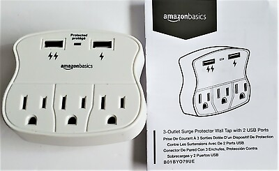 #ad AmazonBasics 3 Outlet Surge Protector Wall Tap With 2 USB Ports $12.92