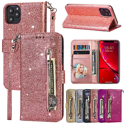 WOMEN Bling Zipper Wallet Case For iPhone 14 15 Pro Max 13 12 11 XS XR 7 8 Cover $11.25