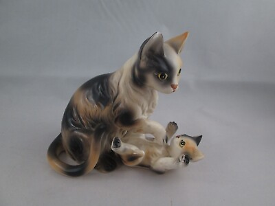 #ad Mama Cat amp; Kitten Figurine Nippon Yoko Boeki Mid Century 1950s 6quot; Wide 5quot; Tall $28.62