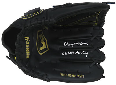 #ad Denny McLain Signed Franklin Black Baseball Glove w 68 69 AL CY SS COA $110.26