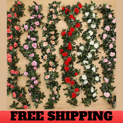 #ad 7.5 Ft Artificial Fake Rose Vine Garland Hanging Plants Home Wedding Decor USA $6.00