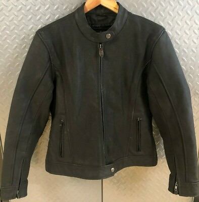 #ad Womens RIVER ROAD Rambler Zip Lined Distressed BUFFALO Leather Jacket Black sz S $89.99