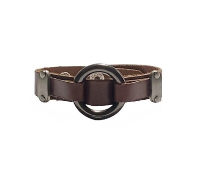 #ad Brown Leather Cuff Genuine Leather Adjustable Snap Closure Unisex Bracelet $12.00