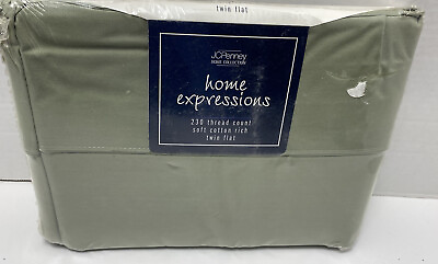 #ad JCP Home Expressions Twin Flat Sheet Olive Made In USA Cottonblend New $11.24