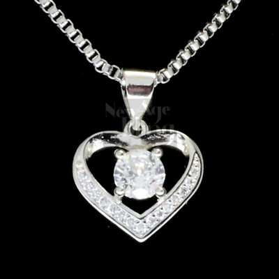 #ad Womens Heart Pendant Stainless Steel Box Chain Necklace Cubic Zirconia Jewelry $9.99