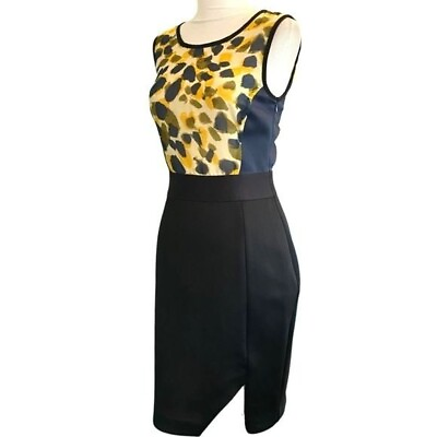 #ad Rachel Rachel Roy Sleeveless Pattern Bodice Navy Color Block Sheath Dress Size 0 $28.47
