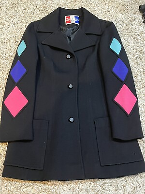 #ad Vintage Lilli Ann Knit 60#x27;s Mod Jacket Black Argyle Pattern Sleeves Size 12 SM $275.00