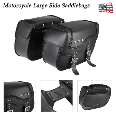 #ad Large Rear Motorcycle Side Saddlebags Bags Throw Over Universal For Harley Honda $124.07