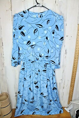 #ad Lady Carol of New York Petites Blue Black 12 1980#x27;s Vintage Women#x27;s Dress $28.00