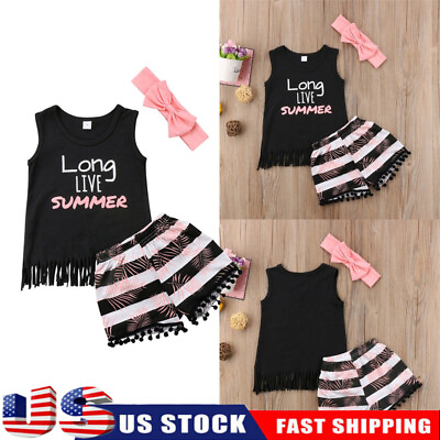 #ad 3PCS Toddler Kids Baby Girls Summer Outfit T shirt TopsShorts Pants Clothes Set $16.89