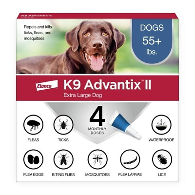 #ad K9 Advantix II Monthly Flea amp; Tick Prevention for XL Dogs 55 lbs 4 Doses $51.73