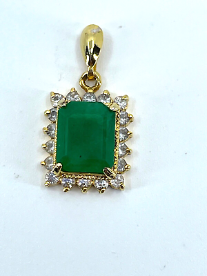 #ad 10k Yellow Gold Emerald Clear Stones Pendant $349.00