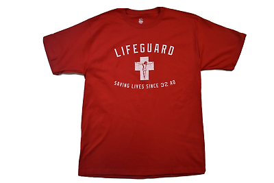 #ad Mens Jesus Christ On Cross Lifeguard Saving Lives Since 32 AD Red Shirt New L $9.99