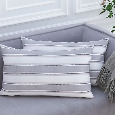 #ad 2 Piece Multi Color Stripe Pillow Cases Soft Faux Linen Lumbar Decorative Thr... $19.48