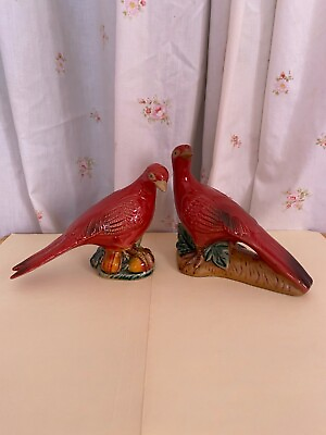 #ad Pair of Red Ceramic Pheasants Woodland Bird Statues FREE SHIPPING $45.00