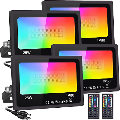 #ad Upgraded LED Flood Light Outdoor 25W 4 PackDiy Color Changing RGB Party Light S $69.99