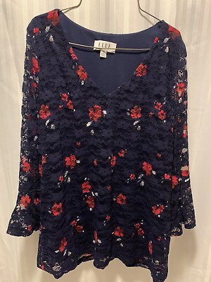 #ad Elle Size Medium Women’s Formal Top Lace Red Blue Navy $13.00