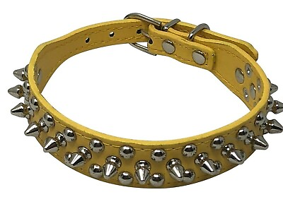 #ad Dog Studded Collar Stud amp; Spikes Rivet Faux Leather 1quot; wide Yellow S M L $11.99