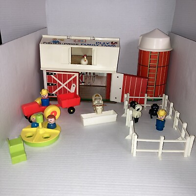 #ad Vtg 1967 Fisher Price Family Play Farm Barn Silo Little People W Playground #915 $49.99