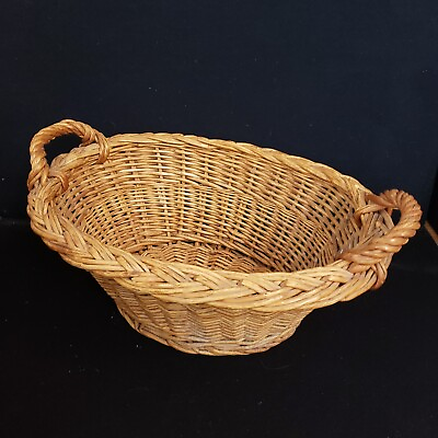 Vintage Wicker Small Oval Clothes Child Doll Laundry Basket with Handles $39.95
