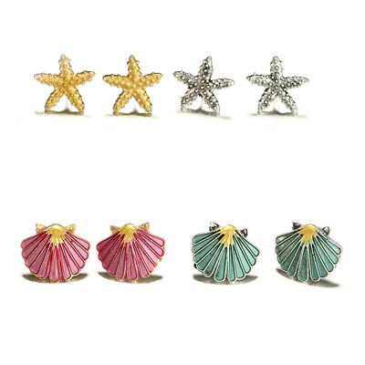 #ad 4pair set Cute Starfish Stud Earring Set Women Conch Shells Star Stud3396 GBP 3.51