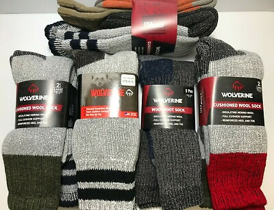 #ad Wolverine Merino Wool Blend Full Cushion Boot Sock Large 2 pair pack $14.99