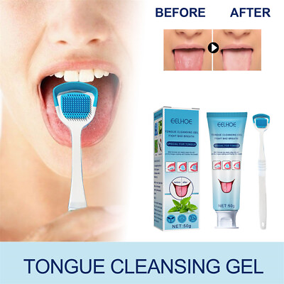 #ad 50g Tongue Cleaning Gel with Tung Scraper Brush Fresh Breath Kit Oral Clean Tool $9.80