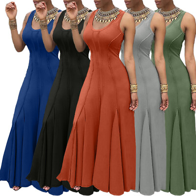 #ad NEW Women Stylish U Neck Sleeveless Solid Casual A line Midi Dress Club Party $50.74