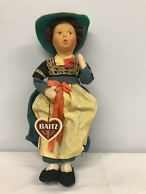 #ad VINTAGE BAITZ AUSTRIA WHISTLING DOLL 9quot; CLOTH WITH LOVELY HAND PAINTED FACE $30.00