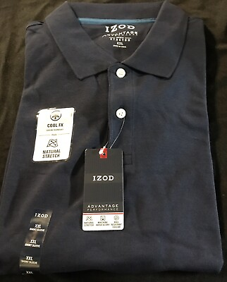 #ad IZOD Mens XXL Navy Blue Advantage Performance Short Sleeve Polo Shirt $12.99