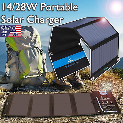 #ad 14W 28W Solar Panel Kit Sun Power Portable Solar Charger for Camping 5V USB Port $55.41