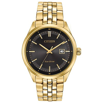 #ad Citizen Eco Drive Men#x27;s Date Display Gold Black Dial Watch 41mm BM7252 51E $145.99